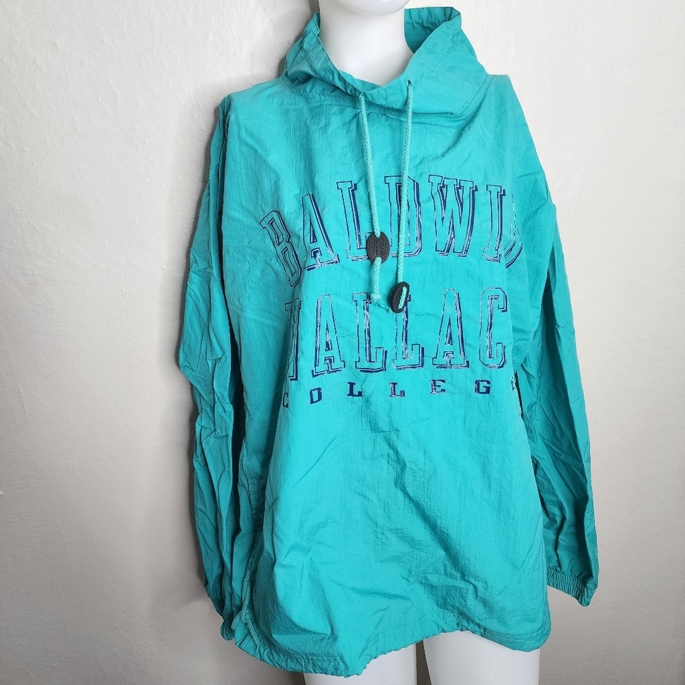 Baldwin Wallace College Vintage 80s 90s Teal Pullover Windbreaker Medium